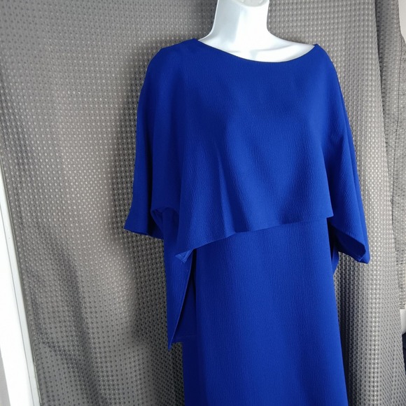 Adrianna Papell Dress Womens 6 Royal Blue Cape Overlay Sheath Boat Neck Formal - Picture 1 of 12